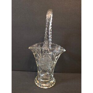 Vintage Duncan &Miller Clear Glass Basket Floral Etching & Scalloped Edge 8"